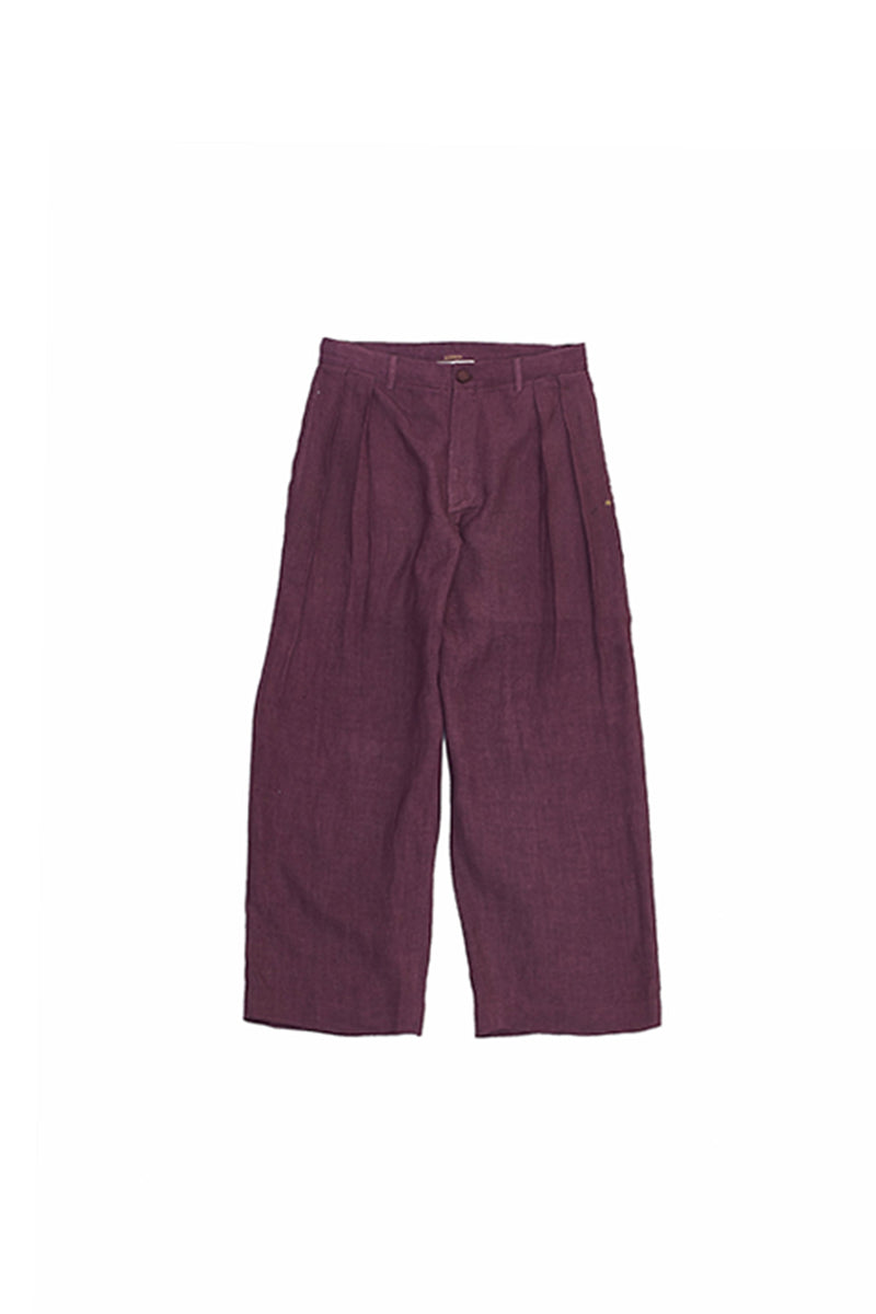 Pleated Linen Trousers In Raisin Purple