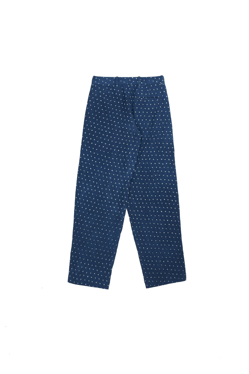 INDIGO ALL OVER BANDHANI STATEMENT COTTON TROUSERS