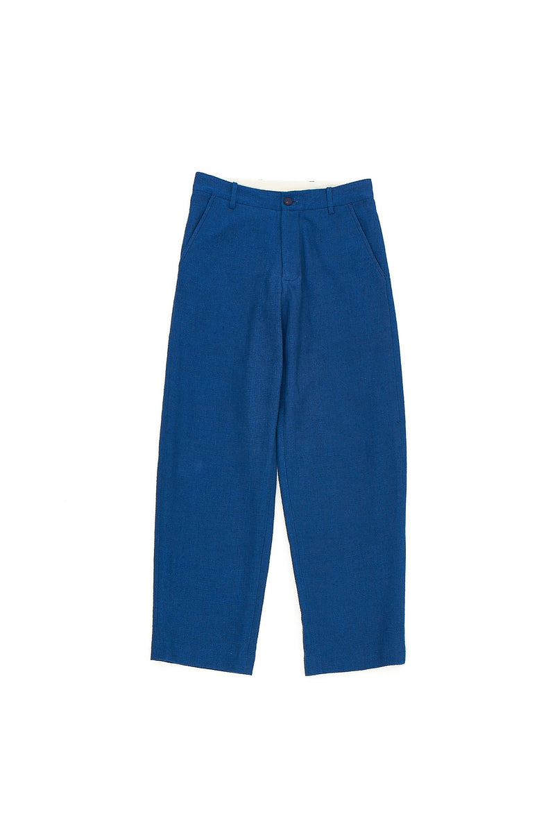 Indigo Textured Solid Straight Fit Cotton Trouser