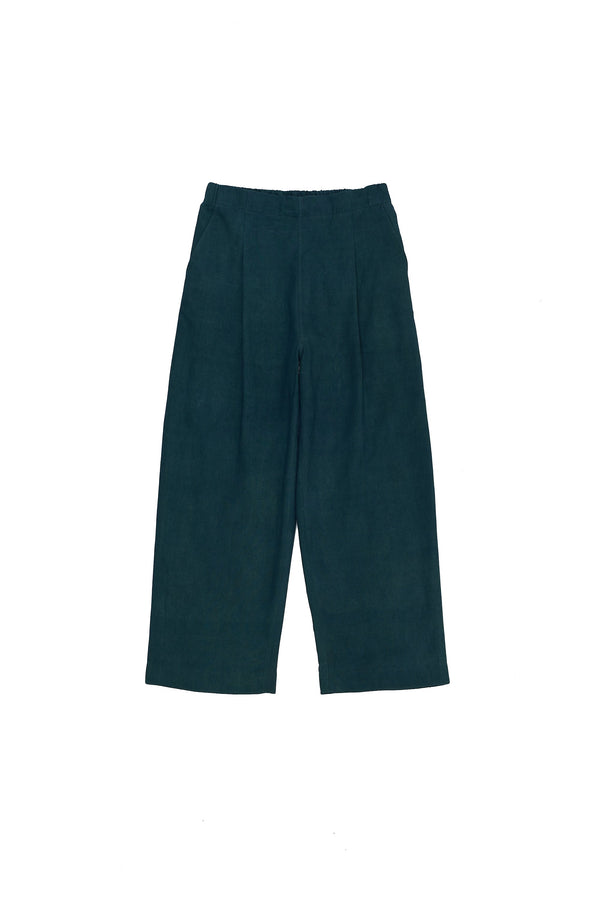 Bottle Green Solid Cotton Pleated Trouser