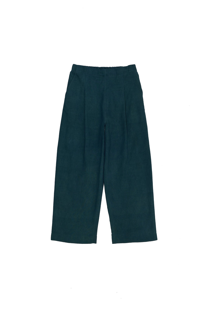 BOTTLE GREEN SOLID COTTON PLEATED TROUSER