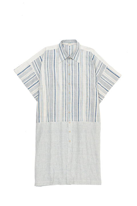 Yarn-Dyed Organic Cotton Patchwork Kaftan Shirt