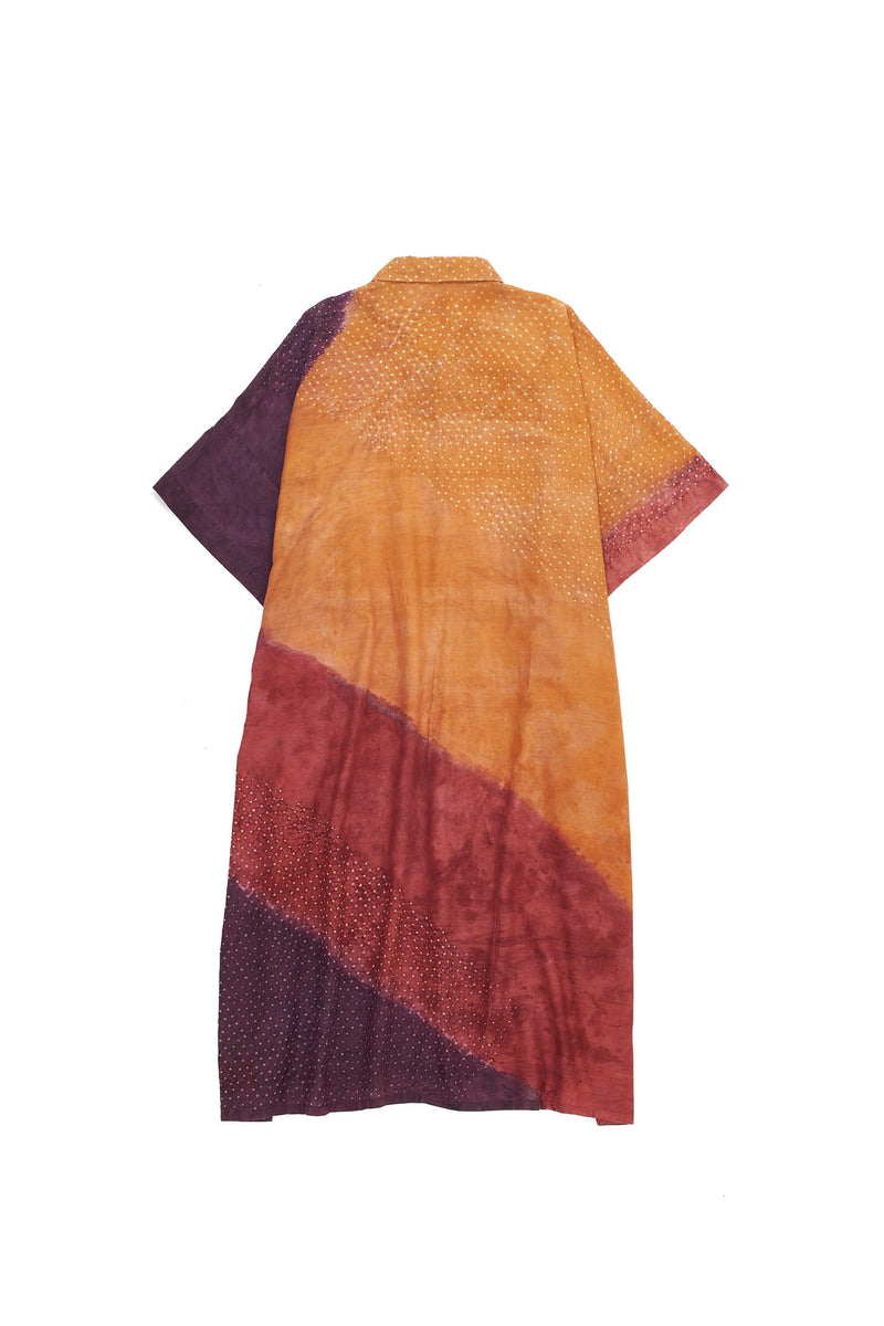 OVERSIZED COLOR BLOCK KAFTAN SHIRT FEATURING MINIATURE BANDHANI