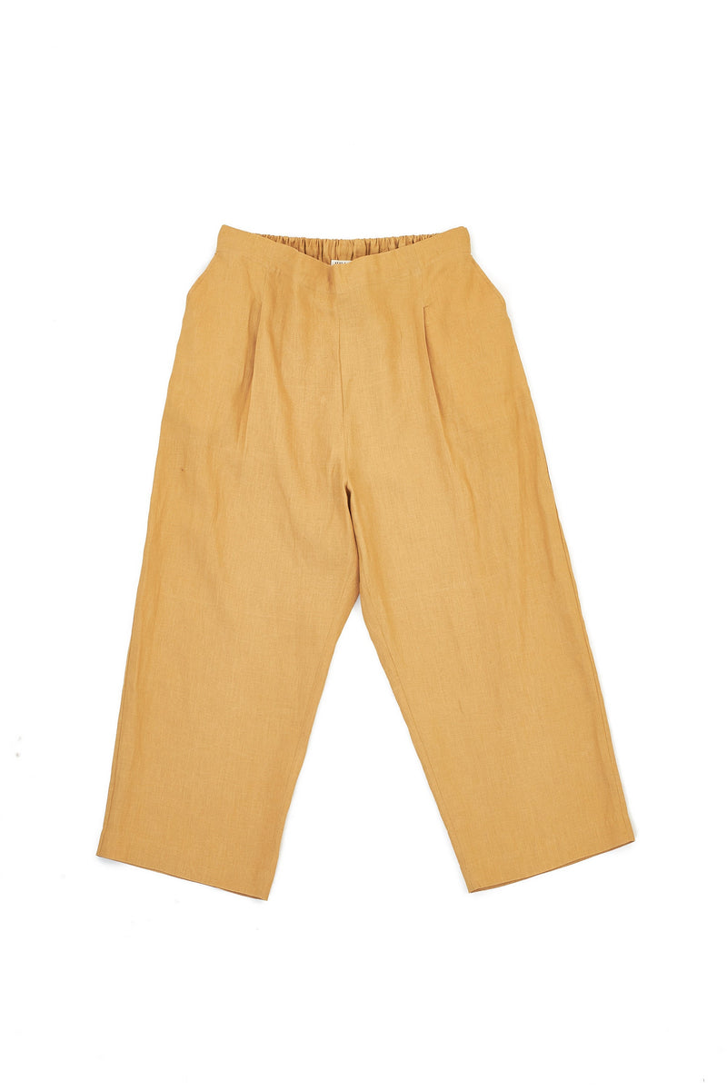 Mustard Yellow Textured Pleated  Straight Fit Pants