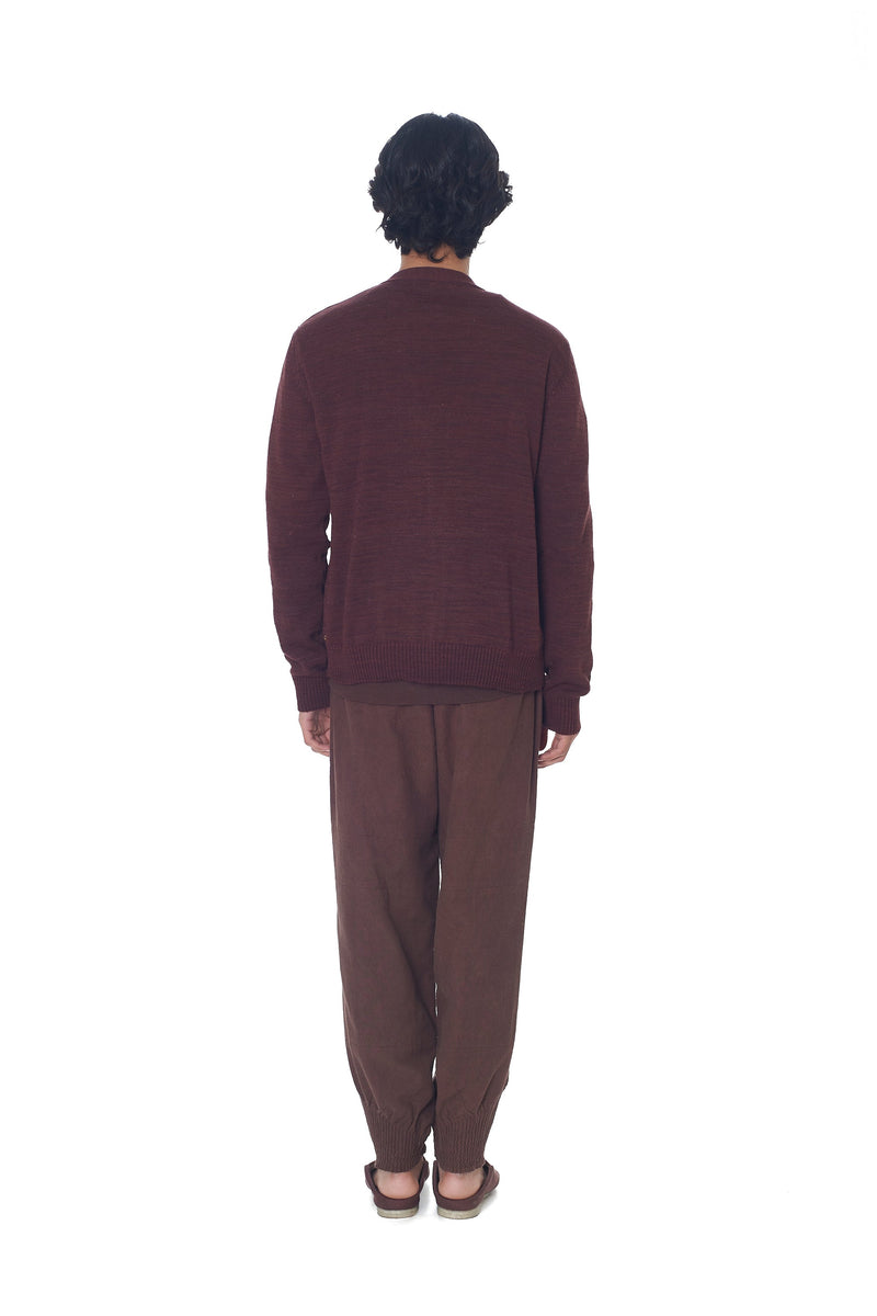 BURNT UMBER SOLID MERINO & PASHMINA WOOL CARDIGAN