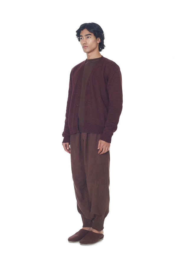 BURNT UMBER SOLID MERINO & PASHMINA WOOL CARDIGAN