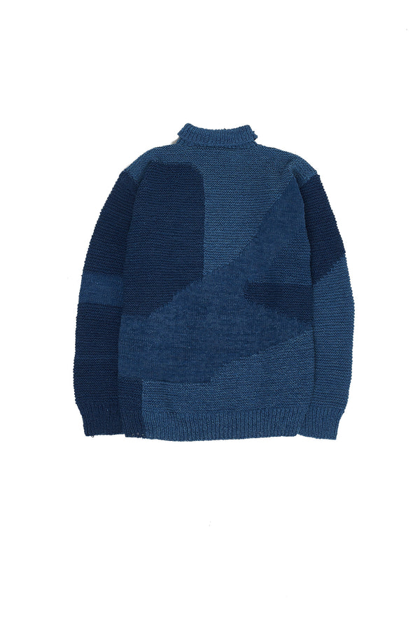 INDIGO OVERSIZED HAND KNIT TEXTURED PULLOVER