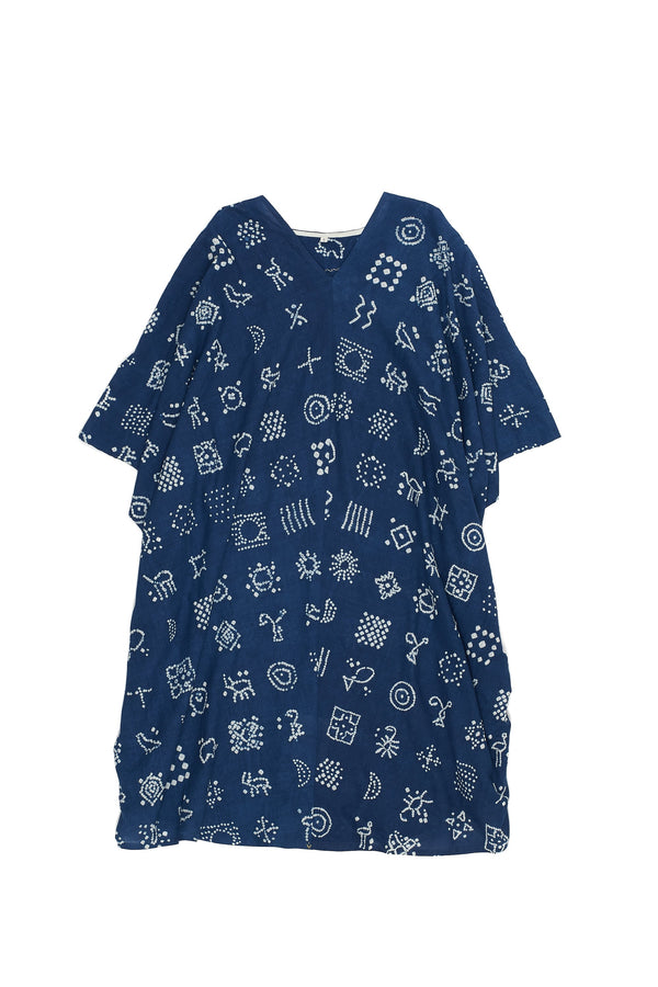 INDIGO DRAPE DRESS CRAFTED WITH BANDHANI MOTIFS