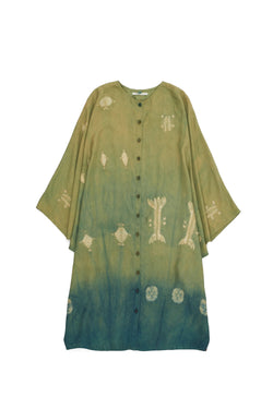 INDIGO GRADIENT SHIBORI STATEMENT DRAPED DRESS