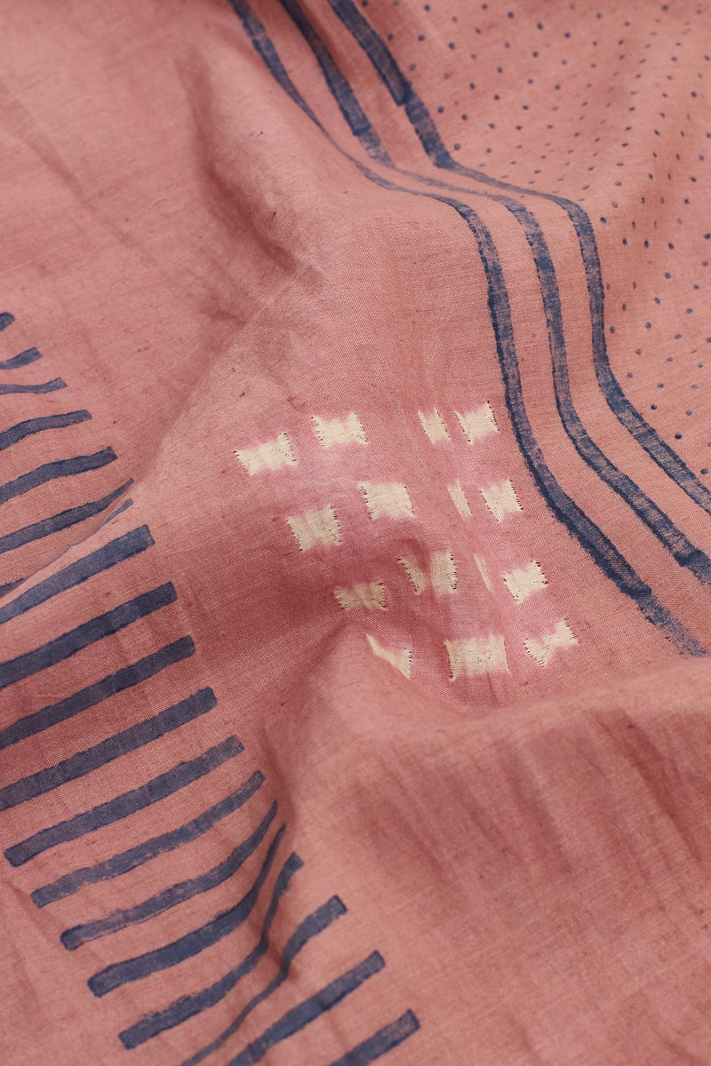 CHALK PINK BLOCK PRINT SHIBORI SILK DRESS