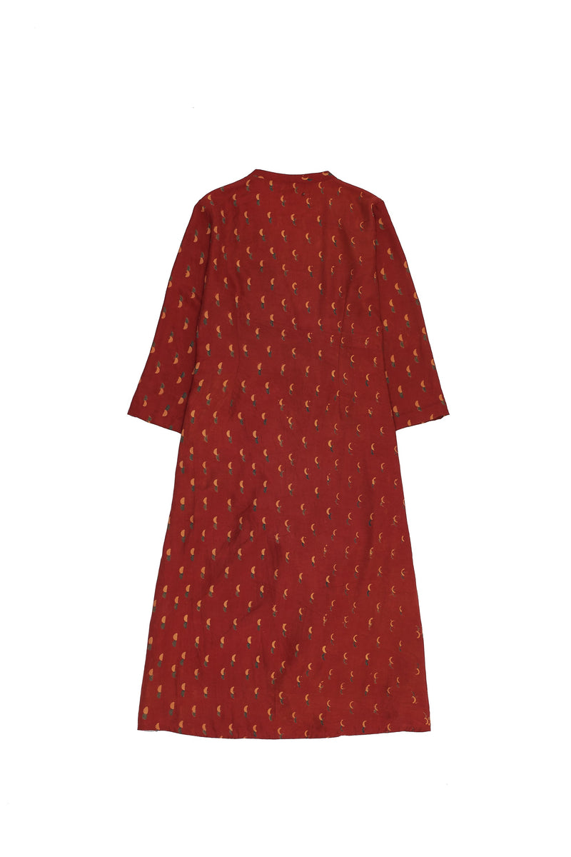 RED BLOCK PRINTED STATEMENT WRAP DRESS