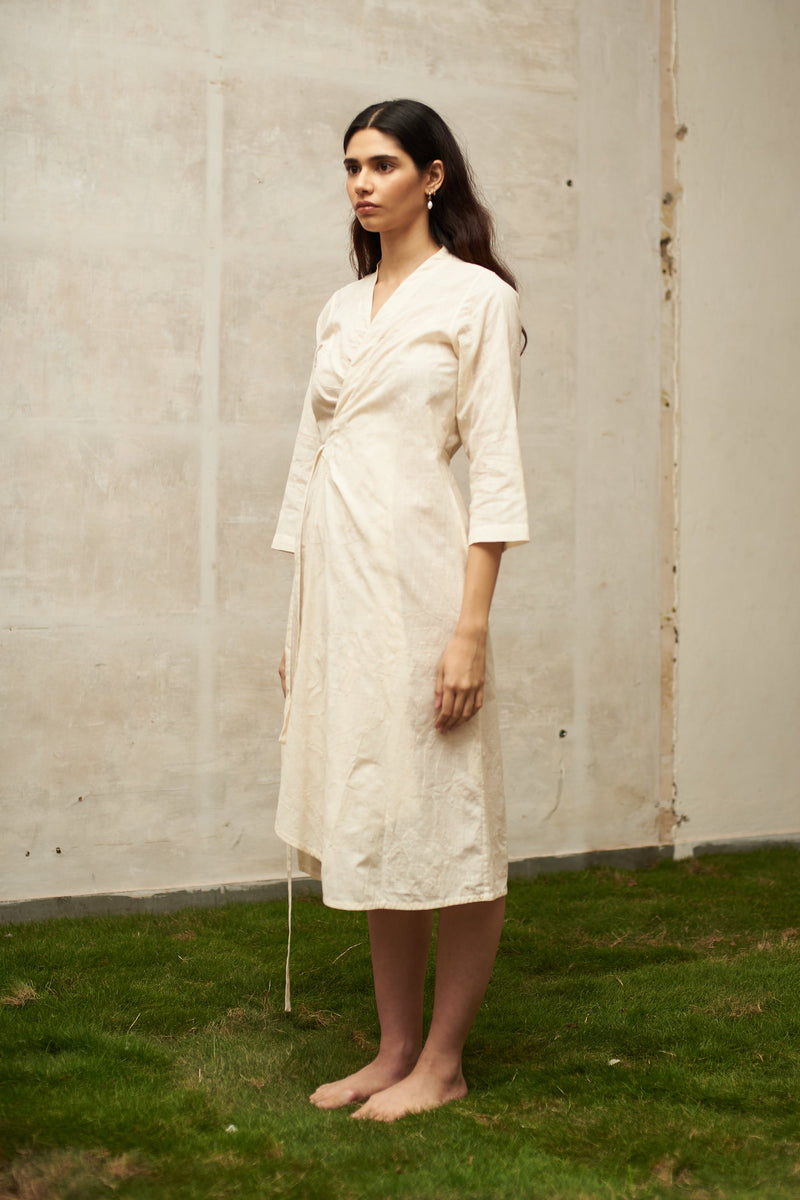 OFF WHITE ORNATE KANTHA DRESS