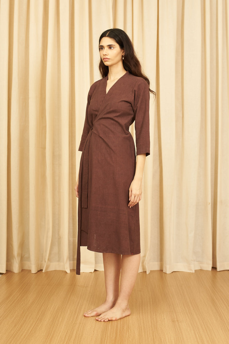 Burnt Umber Organic Cotton Wrap Dress