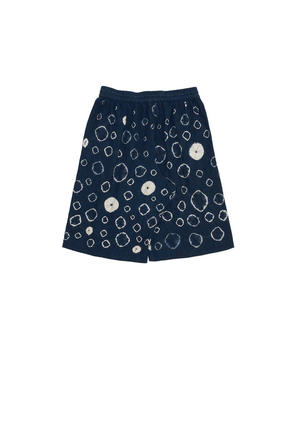 MIDNIGHT INDIGO RELAXED SHORTS WITH ALL OVER SHIBORI MOTIFS