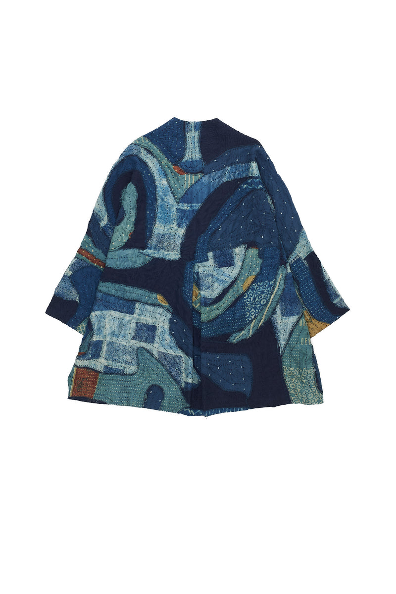 MULTICOLORED KANTHA PATCHWORK SILK UNISEX JACKET